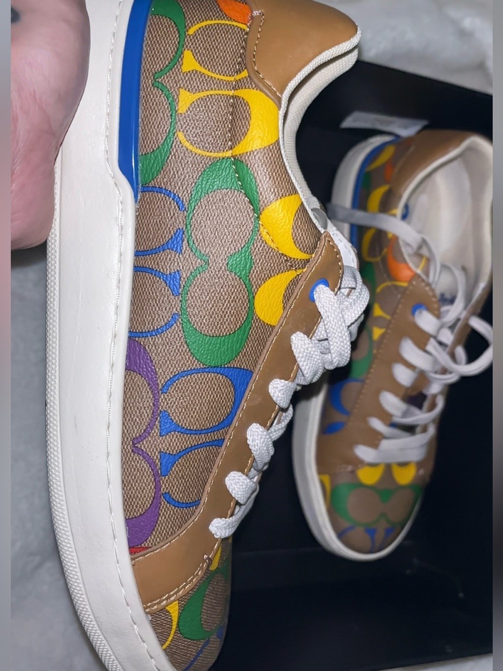 Coach women's Brown Sneaker with Multicolor Signature Print